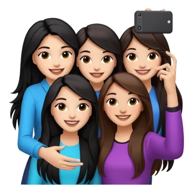 3 girl friends, one with black long hair light skin. one with brown hair long and the last girl one with black with brown medium length hair. Glammed up and hugging  and one talking a selfie and all of them smiling and looking girly all same skin tone  sticker