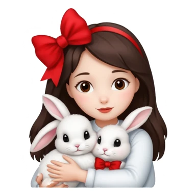 Brunette hugging rabbit christmas sticker