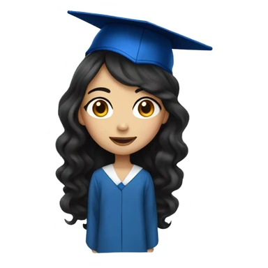 asian girl wearing blue graduation cap with long curly black hair sticker