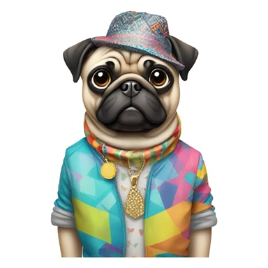 Pug wearing a fashion outfit  sticker