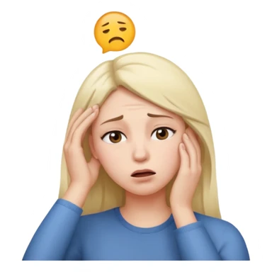 woman sighing, hand on head, tired expression, white breath coming from mouth, iPhone emoji style sticker