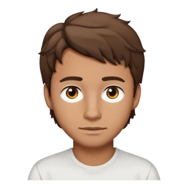 Homme brun cheveux court ondulé. Métisse. Yeux marrons très foncé. Avec t-shirt blanc sticker