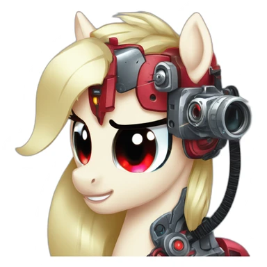 cyborg mlp pony with red mechanical eye prosthesis with camera lens, cyber implants, cyberpunk sticker