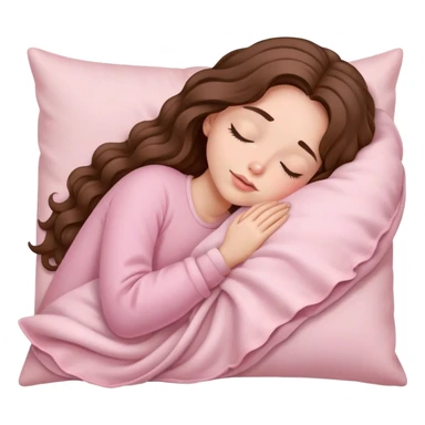 A girl with long wavy hair sleeps on a pale pink pillow and is covered with a pale pink blanket sticker