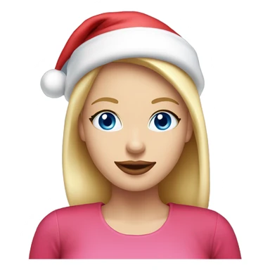 Beautiful blonde blue eyed woman, pink lips, wearing santa hat, wearing red top sticker