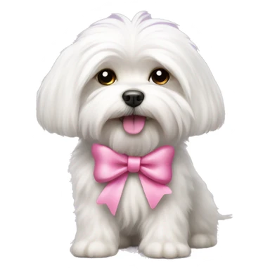 White fluffy Maltese dog with a pink bow  sticker