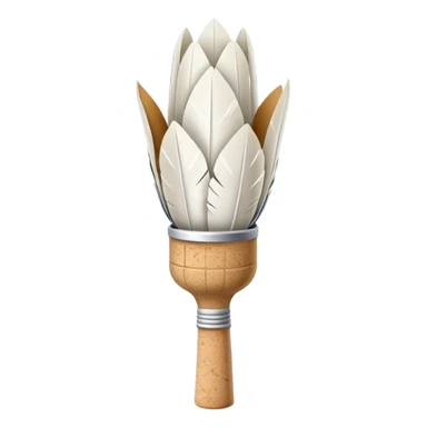 badminton shuttlecock with white feathers and cork base sticker