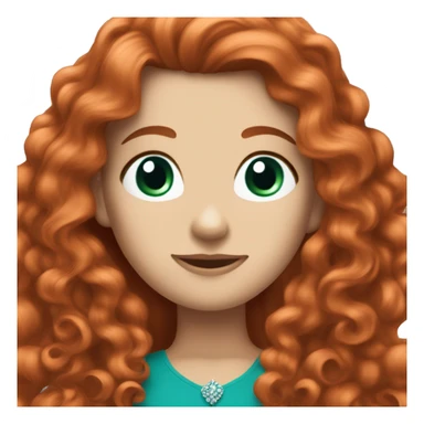 a white girl with long curly red hair and a teal dress and a tiara sticker