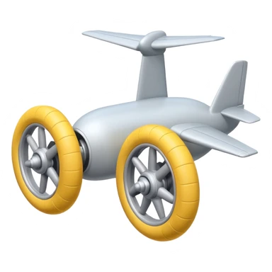 Isometric view of airplane landing gear in emoji style — one inflated, puffy wheel with a strut, soft 3D look, rounded shapes, clean and cartoon-like sticker