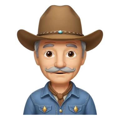cute old cowboy portrait, head and shoulders only, cowboy hat, grey mustache, wrinkles, warm smile, western outfit, 3D cartoon, mobile game icon style, clean background, no text, no watermark
 sticker