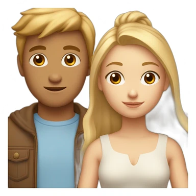 Un couple adolescent avec une fille aux yeux bleus et aux cheveux blonds et un garçon à la peau blanche, avec les yeux marrons, les cheveux bruns sticker