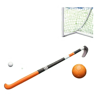 A field hockey stick and ball on a vibrant green grass field, with goalposts and clear field markings in the background. The scene emphasizes the bright, lush grass, highlighting the fast-paced and strategic nature of hockey on a well-maintained pitch. sticker