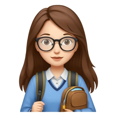 brown long hair woman, going to university wearing a glass, looks pretty no backpack just cure bag  sticker