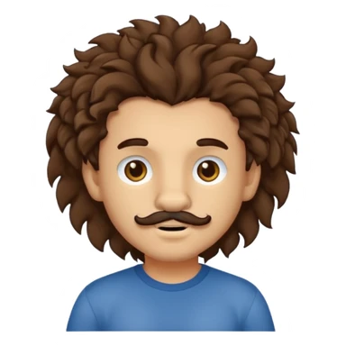 Make a cute boy lion with curly dark brown hair with a disconnected goatee and medium skin with a thin mustache sticker