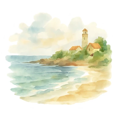 watercolor style coastal scene sticker