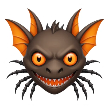 A bat with acid all in his body and his eyes  replaced with shark teeth and his hand in his back ( four hand) and his spines will be very spiky  and his leg will like a spider and last his eyes or 4 eyes will be in his hands and the colour of the eyes will orange and black sticker