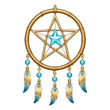 Star-shaped golden bright divine shimmering shiny sparkly glittery glowing glossy dreamcatcher with cyan beads sticker