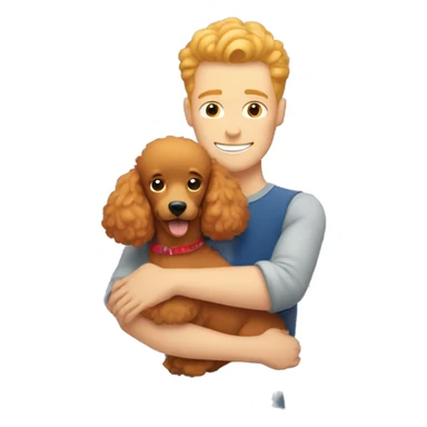 A blond guy hugs a red-haired poodle sticker