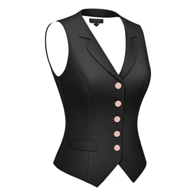 black formal women's vest with feminine cut, 3 buttons, tailored for women, sleeveless garment only sticker