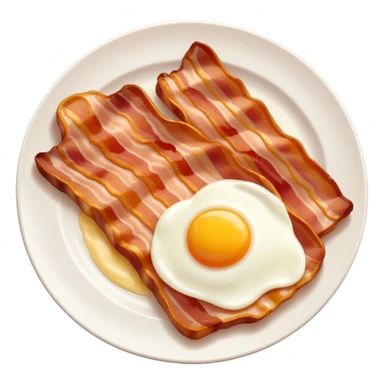 Cinematic crispy sizzling bacon, slightly curled, golden-brown with a perfect crunch, glistening with rich flavor, deep warm tones, served on a breakfast plate, comforting and indulgent. sticker