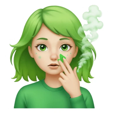 create a girl who is pinching her nose because she is smelling something bad with green fumes around her sticker