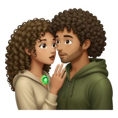 nude mixed-race woman with curls and nude hooded forest man, she whispering into his ear, glow dust sticker