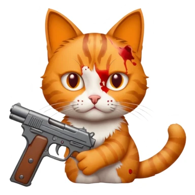 A cat with a gun with blood sticker