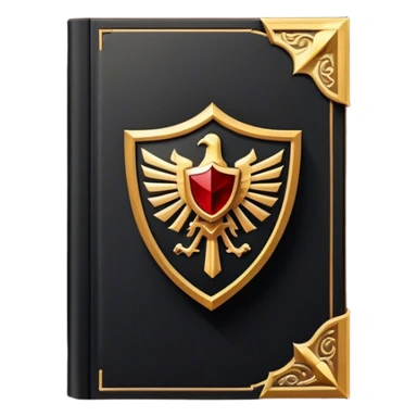 Un libro negro mate con detalles en dorado profundo o rojo oscuro, irradiando una sombra poderosa, con un símbolo de escudo, y una ligera aura de calor, reflejando el poder de vivir sin miedo.  sticker