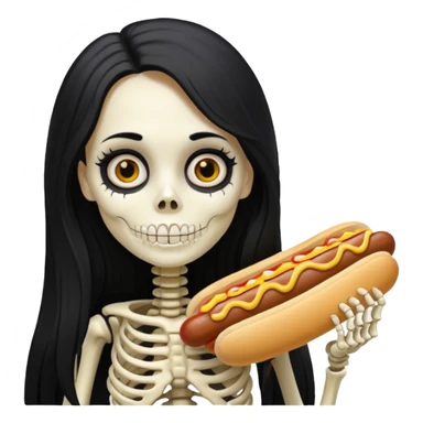 skeleton girl hair eating a hot dog sticker