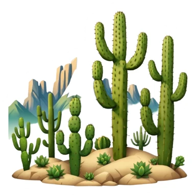 prickly pear cactus and saguaro cactus with mountains in background sticker