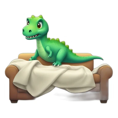 fever sick dinosaur on the sofa under blankets sticker