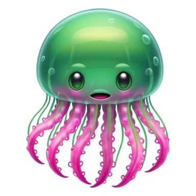 Cute green pink jellyfish with ugly face sticker