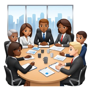 diverse team in business attire discussing at a meeting table sticker