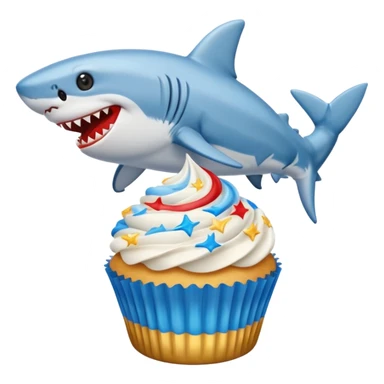 Cupcake  with a  dog  and friendly shark with gloden and silver and blue and red icing  sticker