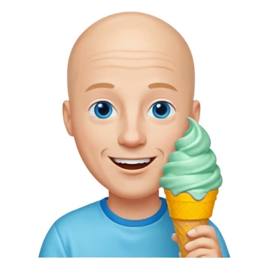 Smiling Bald man with blue eyes eating a mint ice cream cone sticker