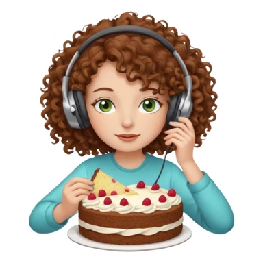 Brown curly hair girl blue green eyes painting sleeping eating dancing listening to misic sticker