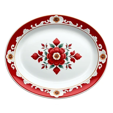 antique porcelain white and red platter  sticker