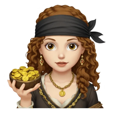 Lady Pirate With holding Coins, curly hair. sticker