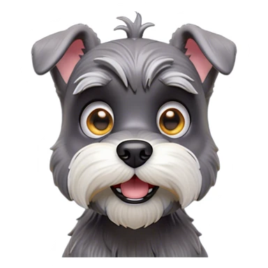 Cinematic Comical Miniature Schnauzer Portrait Emoji, Head tilted dramatically with a comically shocked expression and large, animated eyes, featuring a sharply defined salt-and-pepper fur with exaggerated, humorous eyebrows, simplified yet hilariously detailed, glowing with a bold, playful radiance, high shine, exuding a spirited and cheeky charm, styled with a soft glowing outline, capturing the essence of a Miniature Schnauzer that appears ready to dash into a burst of comic energy! sticker