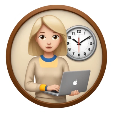 I like the 4th image. Now, make the same woman leave work with her laptop in hand. Add a round clock behind her on the wall. She is wearing a beige sweater.  sticker