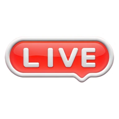 "LIVE" text badge, bold white letters on neon red rounded rectangle background, soft red glow, modern broadcast indicator style, Twitch/YouTube live aesthetic, black background sticker