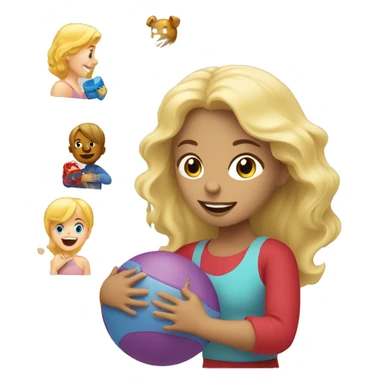 blonde women playing with blonde child with toys sticker