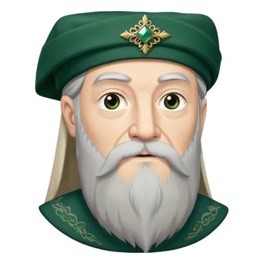 albus dumbledore with very long beard with dark green turkish fez cap and decorative motifs sticker