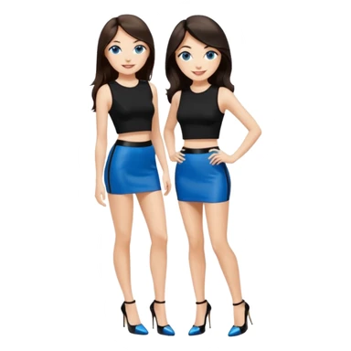 realist caucasian woman, long dark brown hair, blue eyes, black crop top, black tight mini skirt, high heel black patent louboutin, full body, emoji style, smiling expression sticker