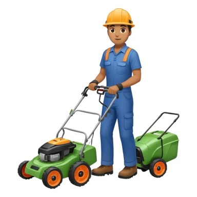 Maintenance worker
with lawnmower, full body, walking sticker