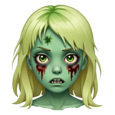 zombie girl with green skin, bruises, blonde long hair with bangs sticker