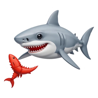 happy shark wearing a white sweater with a lobster on it sticker