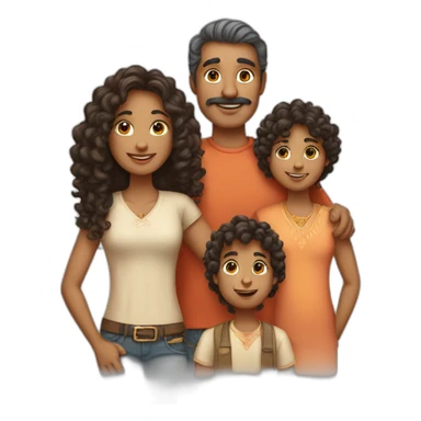 indian family with one dad and one son straight hair and one mom and one daughter curly hair sticker
