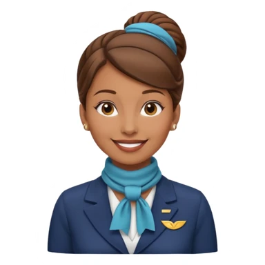  flight attendant, Light Brown skin, brown hair in single bun, neck scarf sticker