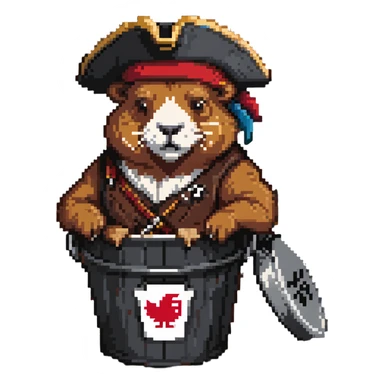 Muscular capybara with Johnny Depp features, goatee, Jack Sparrow style, sitting in a KFC bucket sticker